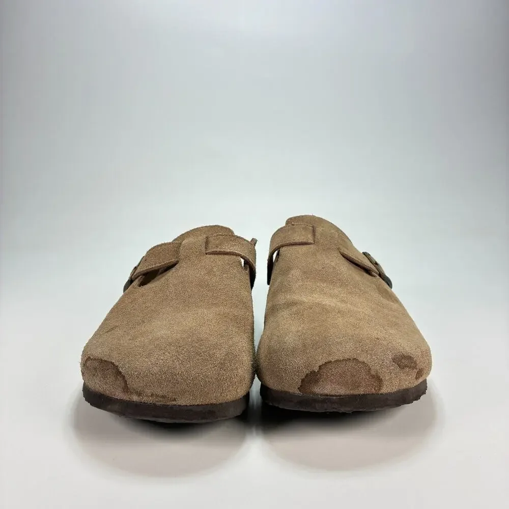 Khombu Taupe Suede Casual Adjustable Buckle Closed Toe Mule Clogs Men's Size 9